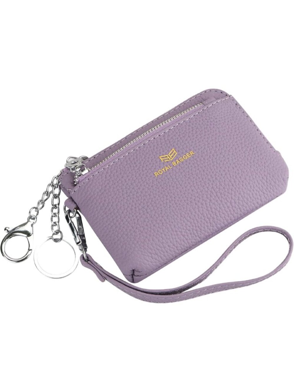 Genuine Leather RFID Coin Purse, Multi-Zipper Clutch Wallet with Keychain